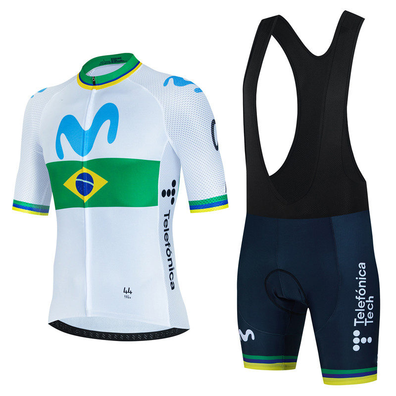 Cycling Gear For Kids - ชุดเสื้อเจอร์ซีย์นักปั่น Movistar ชุดปั่นจักรยานเสือภูเขาแบบบราซิล, ชุดปั่นจักรยานชุดเล่นกีฬาปั่นจักรยานสำหรับผู้ชาย