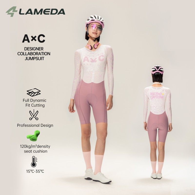Cycling Gear Lycra - ชุดจั๊มสูทปั่นจักรยานแขนยาวสำหรับผู้หญิง LAMEDA ชุดปั่นจักรยานแบบชิ้นเดียว ระบายอากาศ แห้งเร็ว ชุดบอดี้สูทสำหรับปั่นจักรยานบนถนน