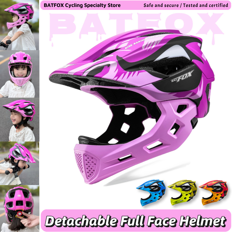 Youth Cycling Gear - หมวกกันน็อคจักรยานสำหรับเด็ก BATFOX แบบเต็มใบ ถอดประกอบได้ สำหรับปั่นจักรยานเสือภูเขา อุปกรณ์ป้องกันสำหรับกีฬาขี่จักรยาน